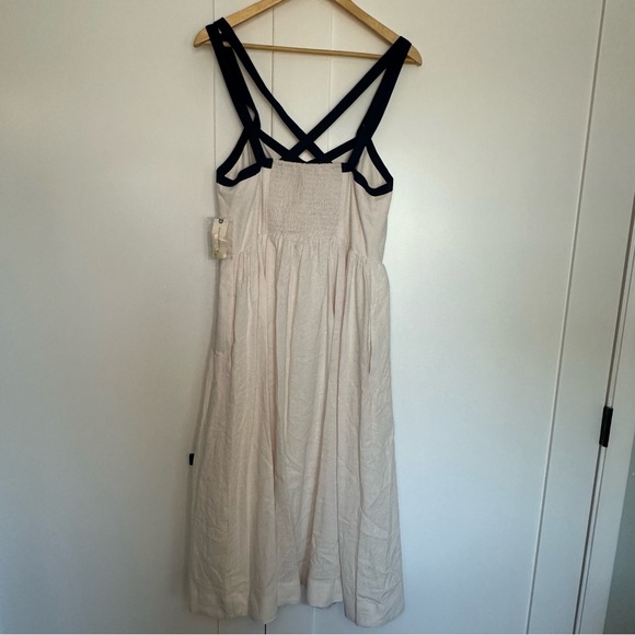 Anthropologie Maeve Strappy Button-Front Midi Dress 10 linen nautical white - Picture 8 of 16